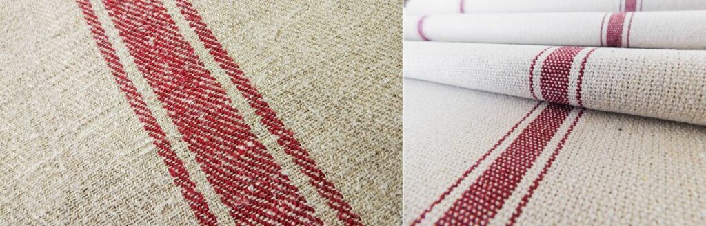 Side by side comparison showing how to identify authentic vintage grain sack fabric texture and weave details